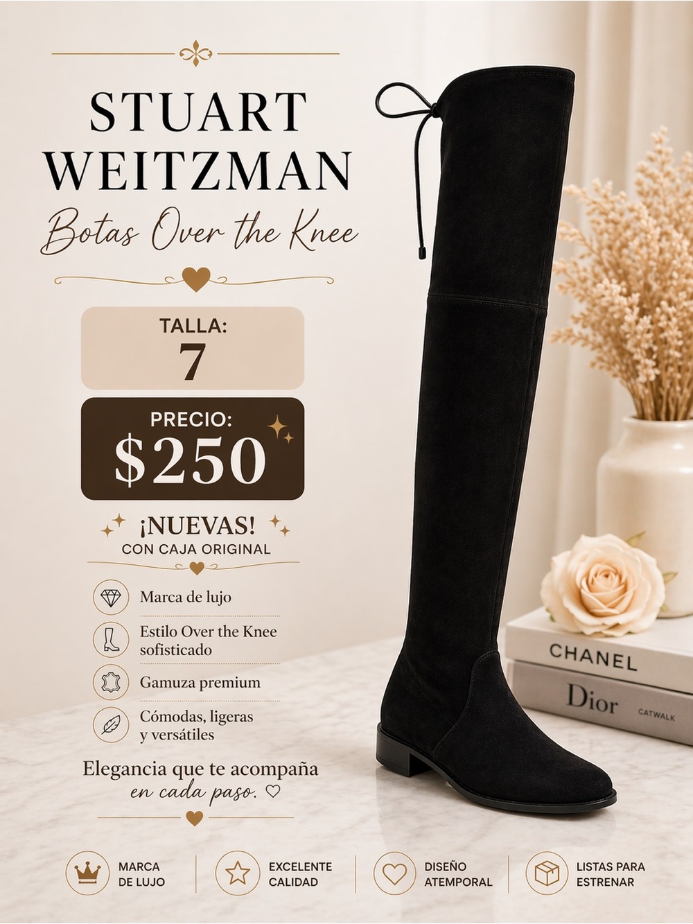 Stuart Weitzman Black Suede Over-the-Knee Boots with Back Tie